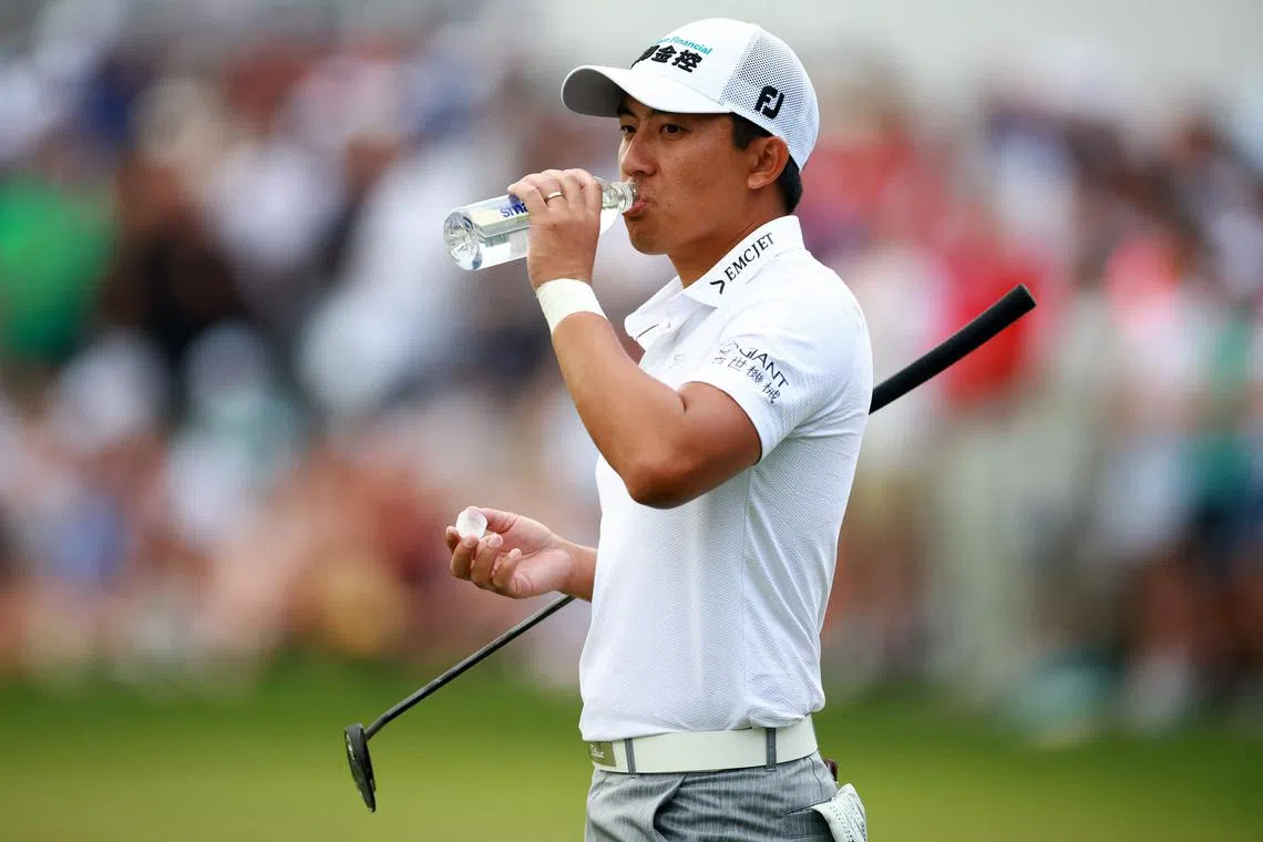 Taiwan’s Pan Cheng-tsung preparing to putt on the 18th hole during the third round of the Canadian Open at Oakdale Golf & Country Club on Saturday.