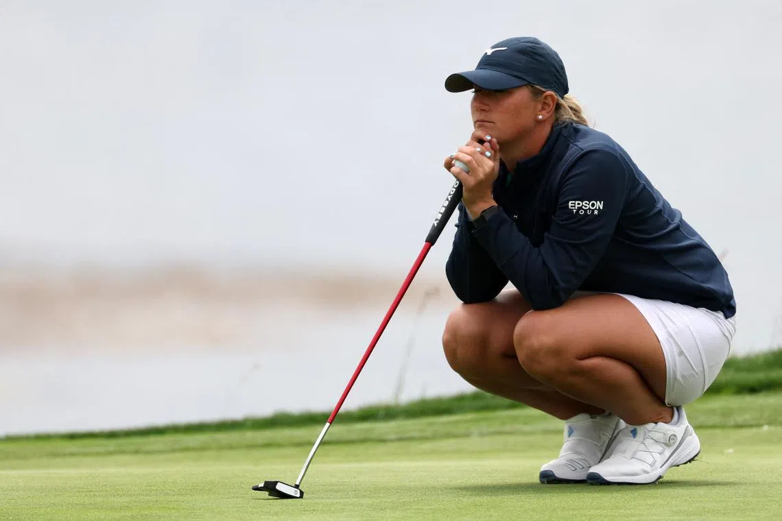 Bailey Tardy preparing to putt on the 18th green during the second round of the US Women's Open golf tournament at Pebble Beach Golf Links. 