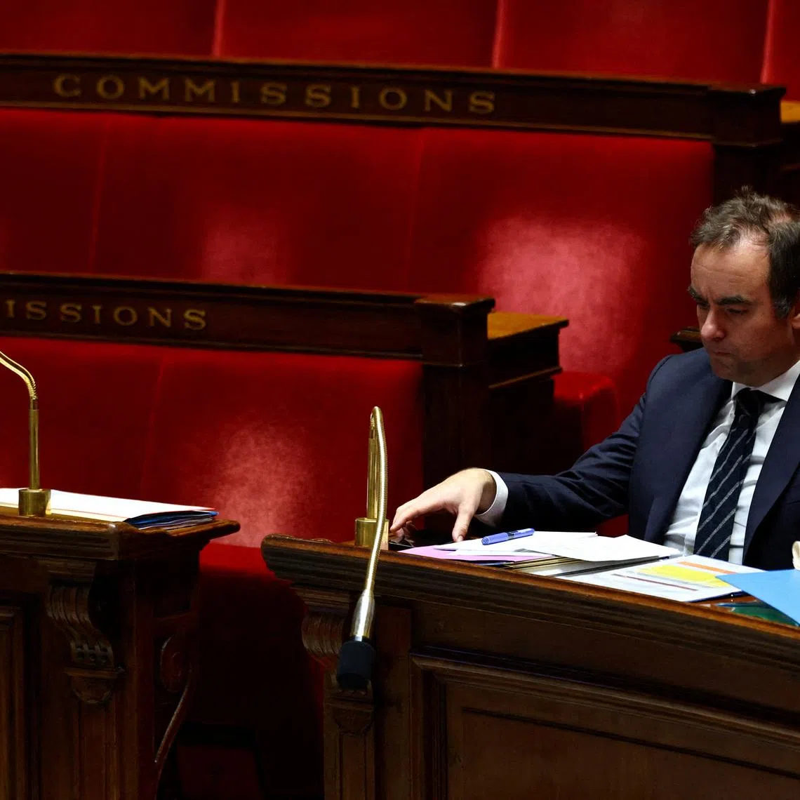 French Prime Minister Sebastien Lecornu attends a debate before votes on two no-confidence motions against the French government tabled by members of parliament of La France Insoumise (France Unbowed - LFI) and the Rassemblement National (National Rally - RN), in response to the government's handling of the EU-Mercosur trade deal, during a session at the National Assembly in Paris, France, January 14, 2026.  REUTERS/Sarah Meyssonnier