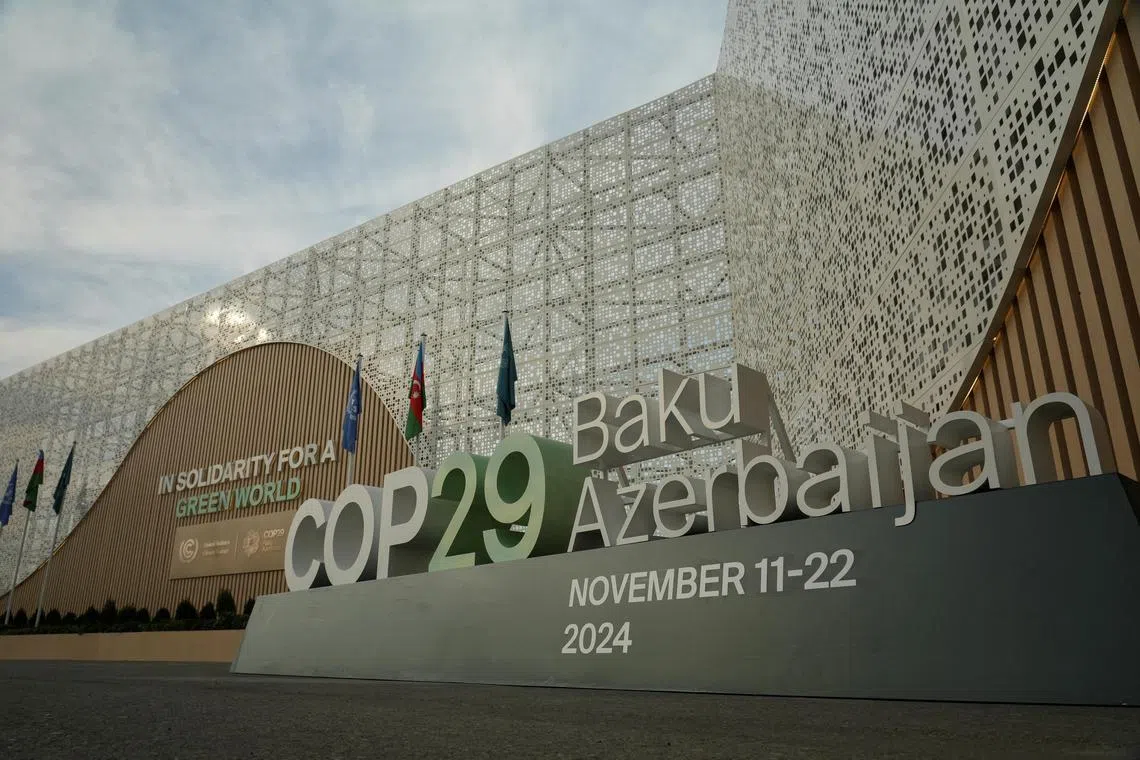 An installation is on display near the venue of the United Nations climate change conference COP29 in Baku, Azerbaijan November 16, 2024. 