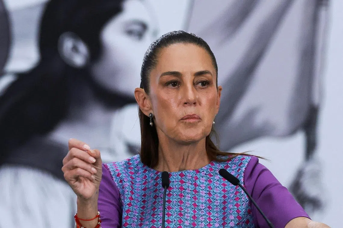 Mexico's President Claudia Sheinbaum attends a daily press conference, after the U.S. Justice Department said it had charged the governor of Mexico's Sinaloa state, Ruben Rocha, and other officials for their alleged involvement with the Sinaloa Cartel at the National Palace, in Mexico City, Mexico April 30, 2026. REUTERS/Henry Romero