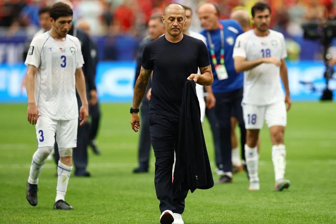 Soccer Football - FIFA World Cup 2026 - Group K - Portugal v Uzbekistan - Houston Stadium, Houston, Texas, U.S. - June 23, 2026 Uzbekistan coach Fabio Cannavaro looks dejected after the match REUTERS/Phil Noble