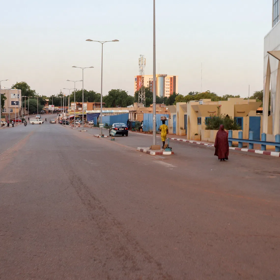 A view of an empty street following a mutineers' attack on the airport and the presidency in Niamey, Niger, August 29, 2026. REUTERS/Stringer