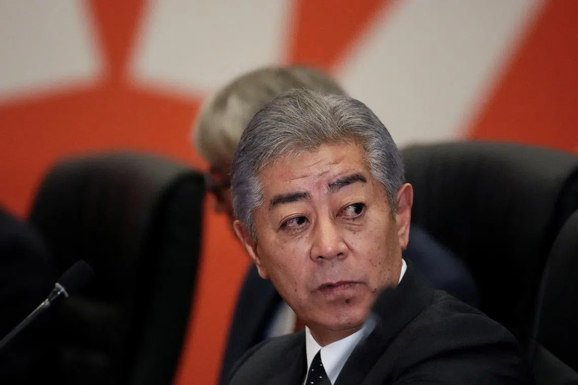 FILE PHOTO: Japanese Foreign Minister Takeshi Iwaya look on during a meeting with U.S. Secretary of State Antony Blinken during the Asia-Pacific Economic Cooperation (APEC) summit, in Lima, Peru November 14, 2024. REUTERS/Angela Ponce/File Photo