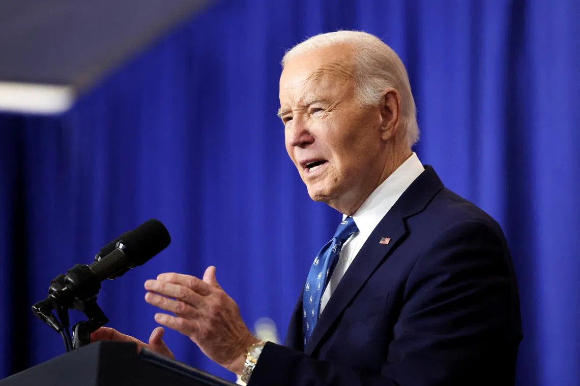 FILE PHOTO: U.S. President Joe Biden speaks as he visits the Department of Labor for an event honoring the nation's labor history and Frances Perkins, longest serving U.S Secretary of Labor, in Washington, U.S., December 16, 2024. REUTERS/Kevin Lamarque/File Photo