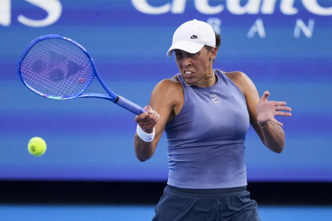 FILE PHOTO: Aug 13, 2025; Cincinnati, OH, USA;  Madison Keys (USA) returns a shot against Elena Rybakina (KAZ) during the Cincinnati Open at the Lindner Family Tennis Center. Mandatory Credit: Aaron Doster-Imagn Images/ File Photo