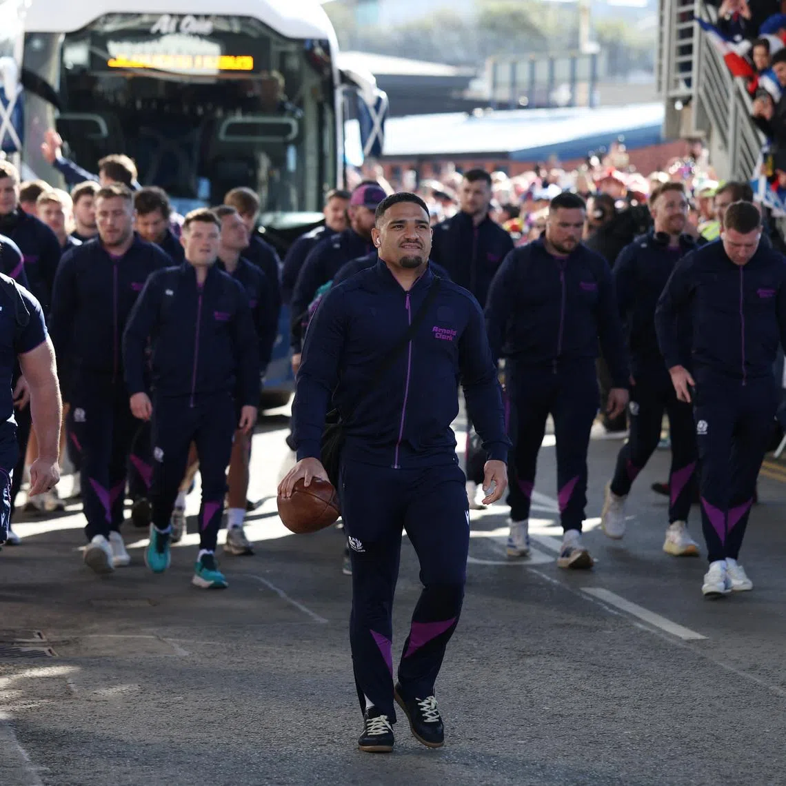 Rugby Union - Six Nations Championship - Scotland v France - Murrayfield Stadium, Edinburgh, Scotland, Britain - March 7, 2026 Scotland's Sione Tuipulotu arrives before the match REUTERS/Russell Cheyne