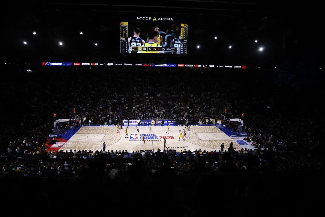 FILE PHOTO; Basketball - NBA - Indiana Pacers v San Antonio Spurs - Accor Arena, Paris, France - January 23, 2025 General view during the match REUTERS/Stephanie Lecocq/File Photo