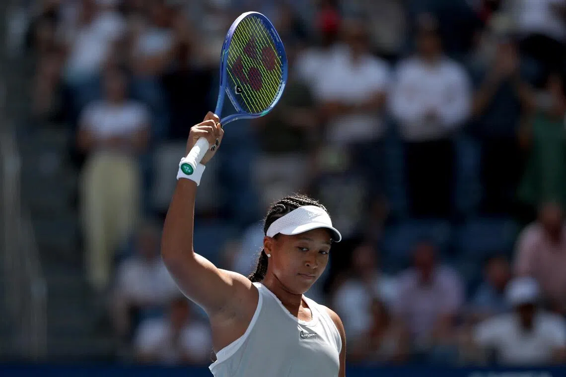 NEW YORK, NEW YORK - SEPTEMBER 03: Naomi Osaka of Japan acknowledges the crowd after defeating Katerina Siniakova of Czechia in their Women's Singles Second Round match on Day Five of the 2026 US Open at USTA Billie Jean King National Tennis Center on September 03, 2026 in the Flushing neighborhood of the Queens borough of New York City.   Al Bello/Getty Images/AFP (Photo by AL BELLO / GETTY IMAGES NORTH AMERICA / Getty Images via AFP)