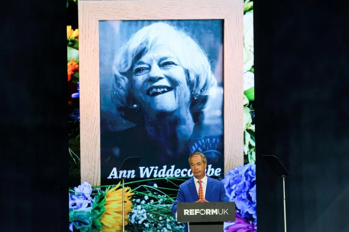 Reform UK party leader Nigel Farage paying tribute on Sept 4 to former UK MP Ann Widdecombe, who was murdered in July 2026 aged 78.