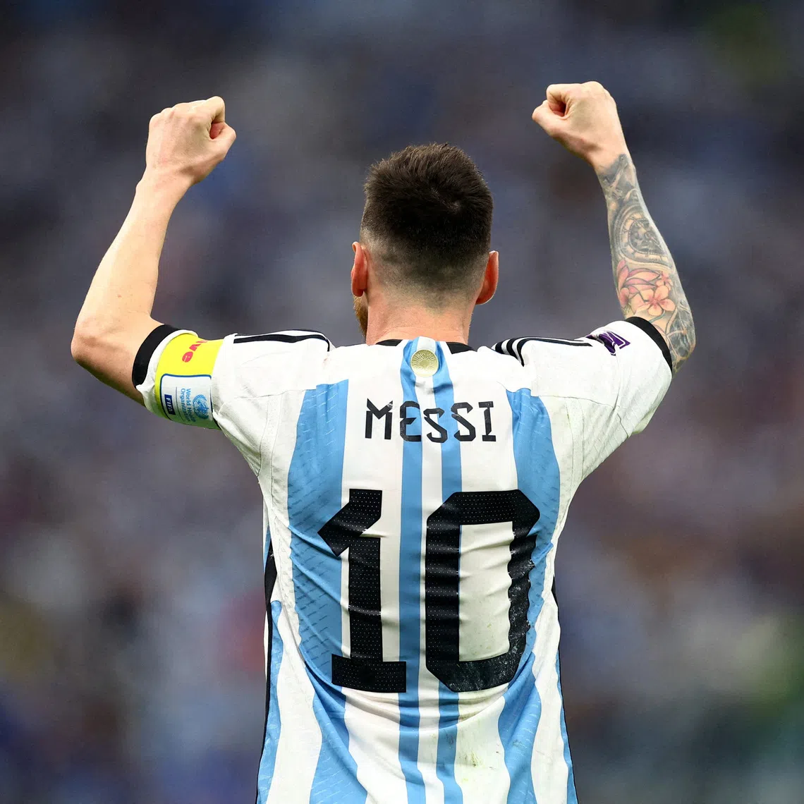 FILE PHOTO: Soccer Football - FIFA World Cup Qatar 2022 - Semi Final - Argentina v Croatia - Lusail Stadium, Lusail, Qatar - December 13, 2022 Argentina's Lionel Messi celebrates scoring their first goal REUTERS/Carl Recine/File Photo