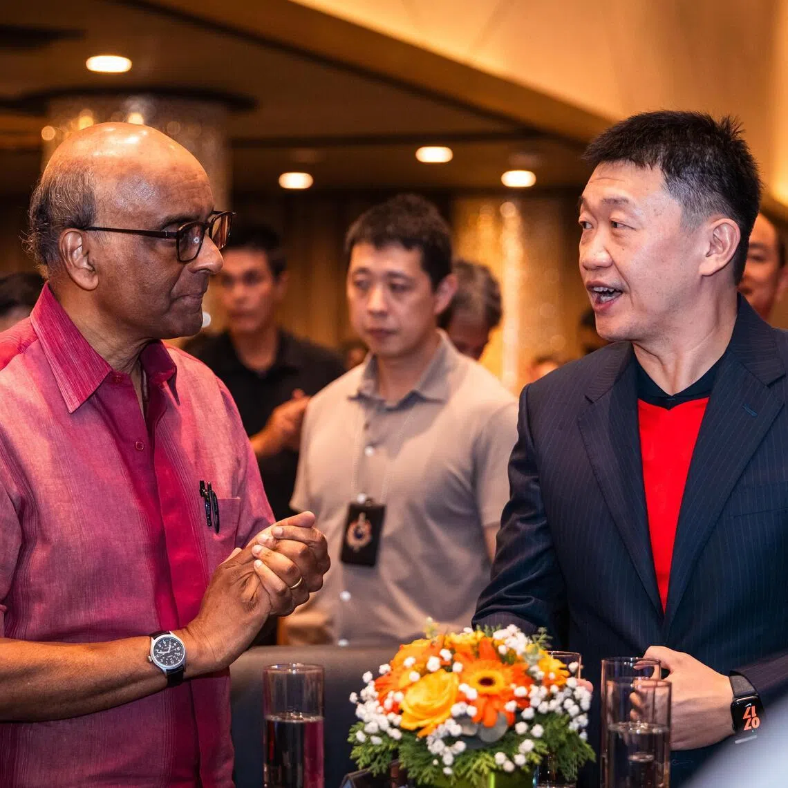 President Tharman Shanmugaratnam with FAS president Forrest Li at the FAS’ partner appreciation ceremony at the National Stadium on March 31.