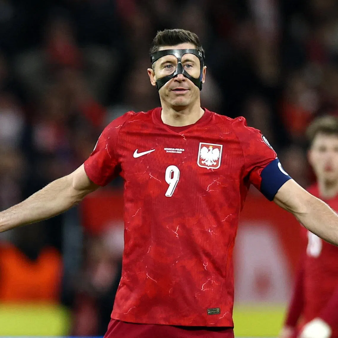 Soccer Football - FIFA World Cup - UEFA Qualifiers - Finals - Sweden v Poland - Strawberry Arena, Solna, Sweden - March 31, 2026 Poland's Robert Lewandowski reacts during the match REUTERS/Kacper Pempel