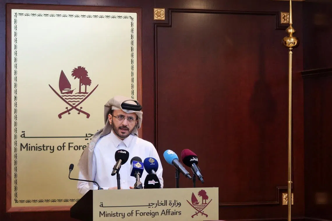 Qatar's foreign ministry spokesman Majed Al-Ansari, speaks during a weekly press briefing at the Ministry of Foreign Affairs in Doha, Qatar February 20, 2024. REUTERS/Imad Creidi