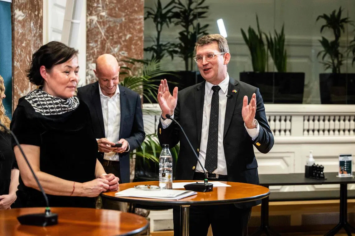Greenland's Minister for Independence and Foreign Affairs Vivian Motzfeldt and Denmark's Minister of Defence Troels Lund Poulsen present a Defence Agreement on the Arctic and North Atlantic, at the Ministry of Defence in Copenhagen on Jan 27. 