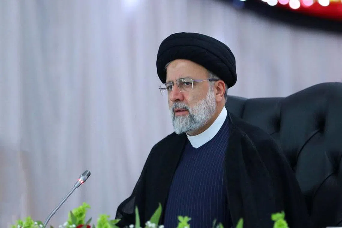 Iranian President Ebrahim Raisi attends a joint press conference with Zimbabwean President Emmerson Mnangagwa (not pictured) at the State House in Harare, Zimbabwe, on July 13, 2023. Iran's Presidency/Mohammad Javad Ostad/WANA (West Asia News Agency)/Handout via REUTERS/File Photo