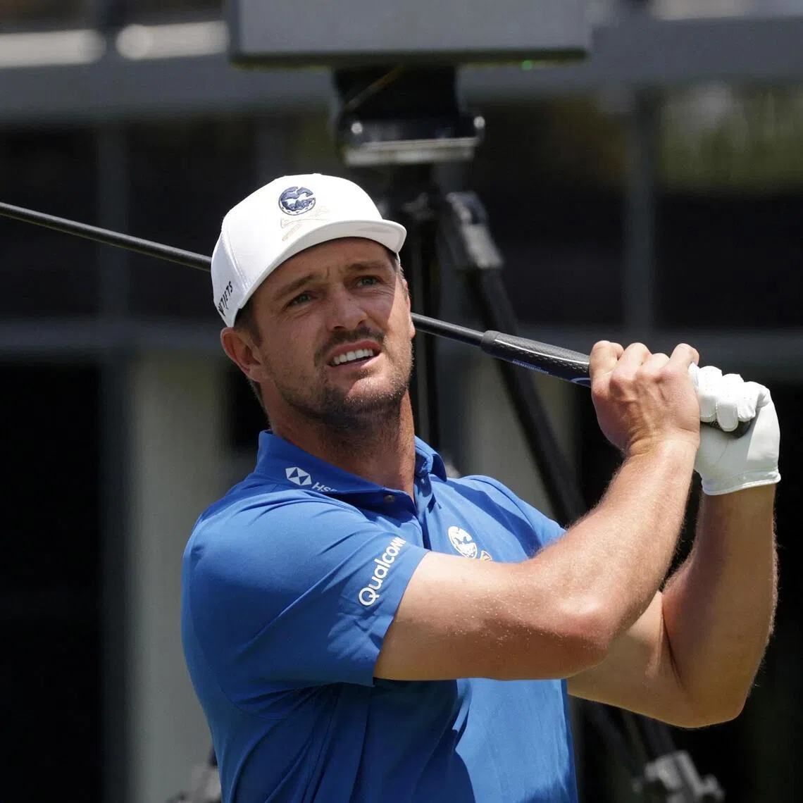 Crushers GC's Bryson DeChambeau reacting during the first round of  LIV Golf Mexico at Club de Golf Chapultepec on April 16, 2026.  He complained about course conditions at the Mexico event then withdrew after two rounds citing a wrist injury.