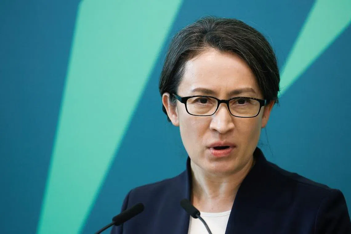 FILE PHOTO: Hsiao Bi-khim, former envoy to the United States speaks, during a press conference in Taipei, Taiwan November 20, 2023. REUTERS/Carlos Garcia Rawlins