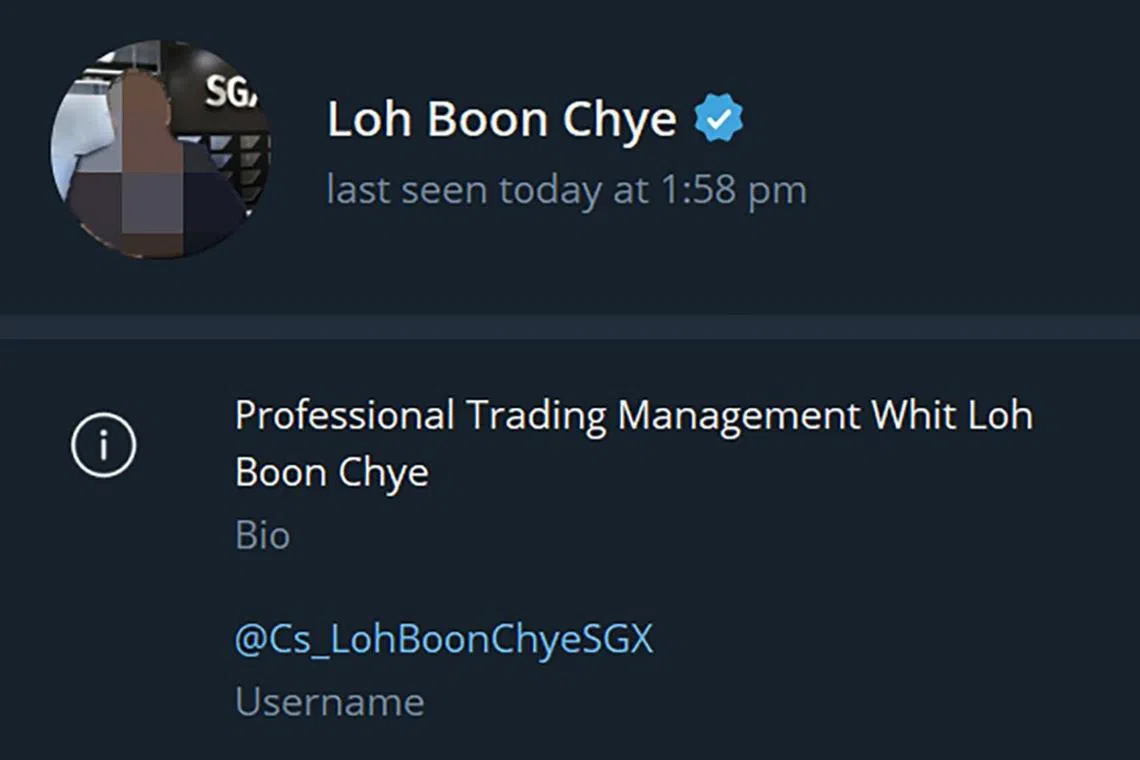 A fraudster, impersonating SGX chief executive Loh Boon Chye, used a customised emoji that mimicked Telegram’s verification status.