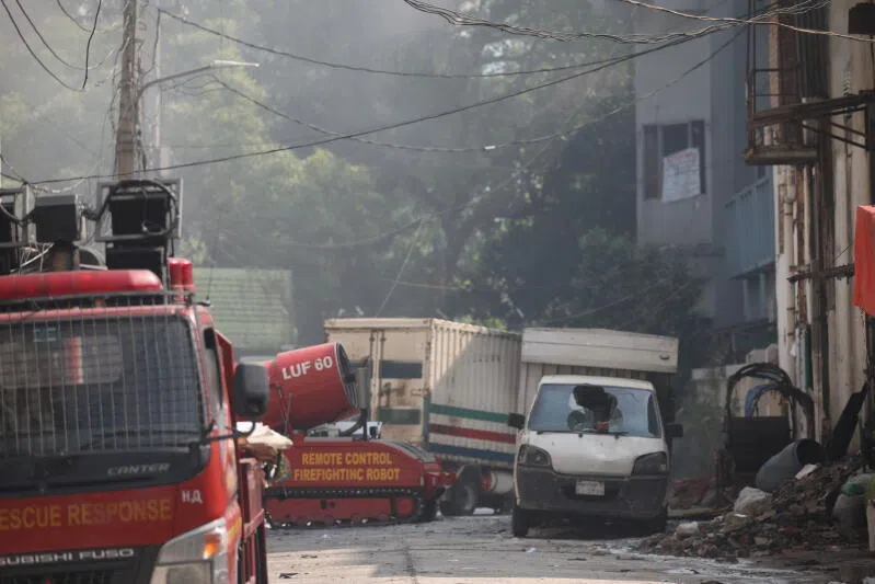 The site where a fire swept through a chemical warehouse and a garment factory in Mirpur's Shialbari area, Dhaka, Bangladesh, on Oct 15.