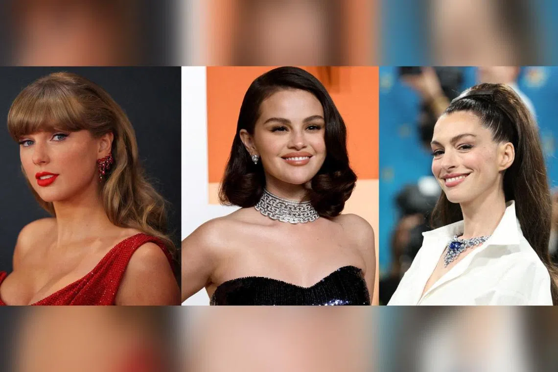Meta has appropriated the names and likenesses of celebrities – including (from left) Taylor Swift, Selena Gomez and Anne Hathaway – to create dozens of flirty social-media chatbots without their permission.