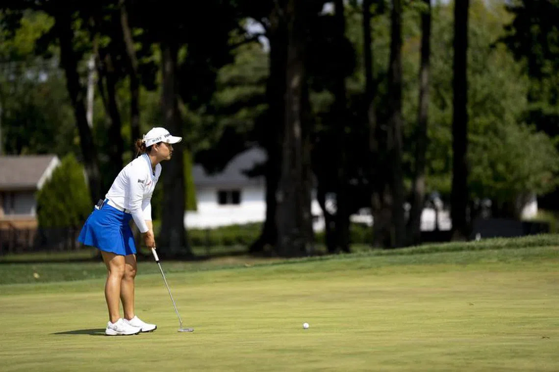 Sep 10, 2023; Cincinnati, Ohio, USA; Minjee Lee, of Australia, prepares to putt on hole 3 during the final round of the 2023 Kroger Queen City Championship in at Kenwood Country Club. Mandatory Credit: Albert Cesare-USA TODAY Sports/File photo