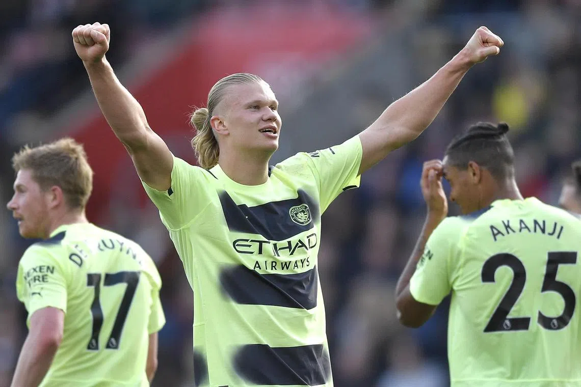 City's Haaland scored twice on his return from injury in a 4-1 win at Southampton.