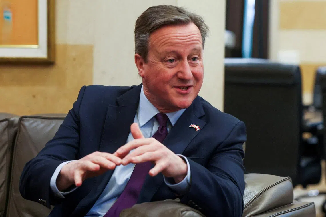 British Foreign Secretary David Cameron meets with Lebanon's caretaker Prime Minister Najib Mikati (unseen) in Beirut, Lebanon February 1, 2024. REUTERS/Mohamed Azakir/File Photo