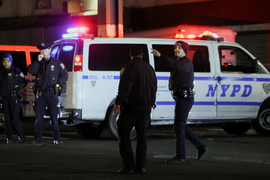 The New York Police Department investigating the scene of a shooting at the Mount Eden subway station in the Bronx borough of New York City on Feb 12, 2024. 