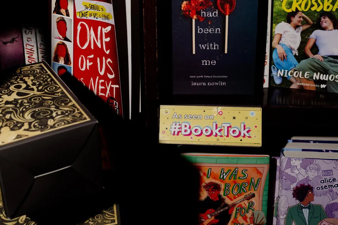 A BookTok display showing several books at a bookstore in Manhattan on June 14, 2023. Over the past few years, TikTok has become an indispensable way for publishers and authors to market books to younger readers.