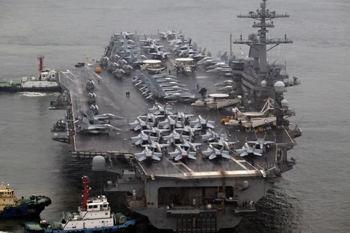 The US is relieving the aircraft carrier Theodore Roosevelt with the Abraham Lincoln, as it bolsters its presence in the Middle East.