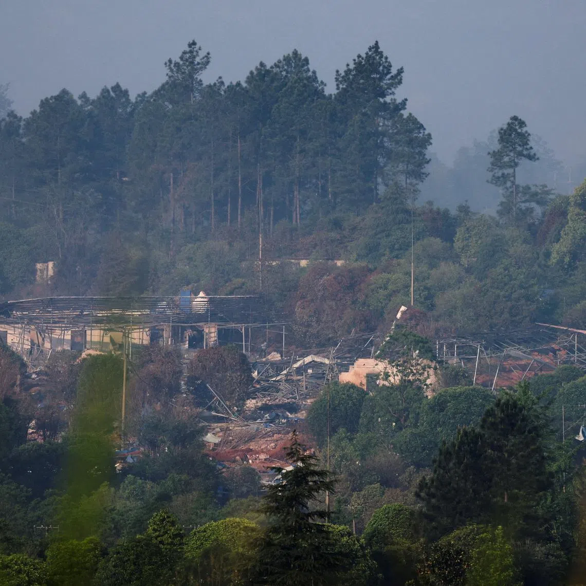 A view of rubble and damaged buildings after a blast at a fireworks manufacturing factory in Liuyang, Hunan province, on May 6. It is the deadliest blast reported in China since 2019.