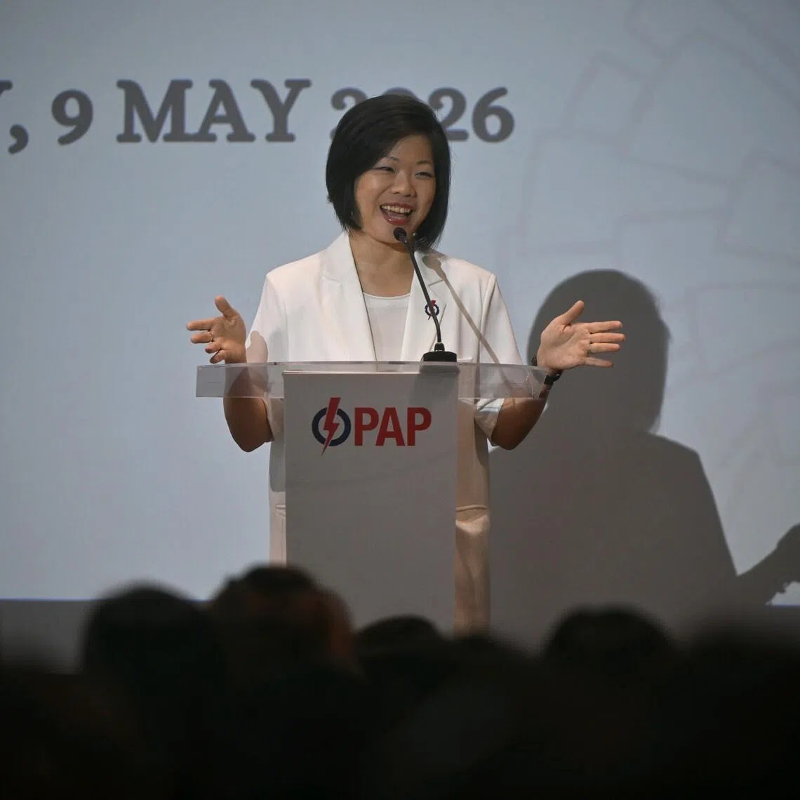 Ms Sim Ann, who chairs the PAP Women’s Wing, speaking at a Mother’s Day celebration event on May 9.