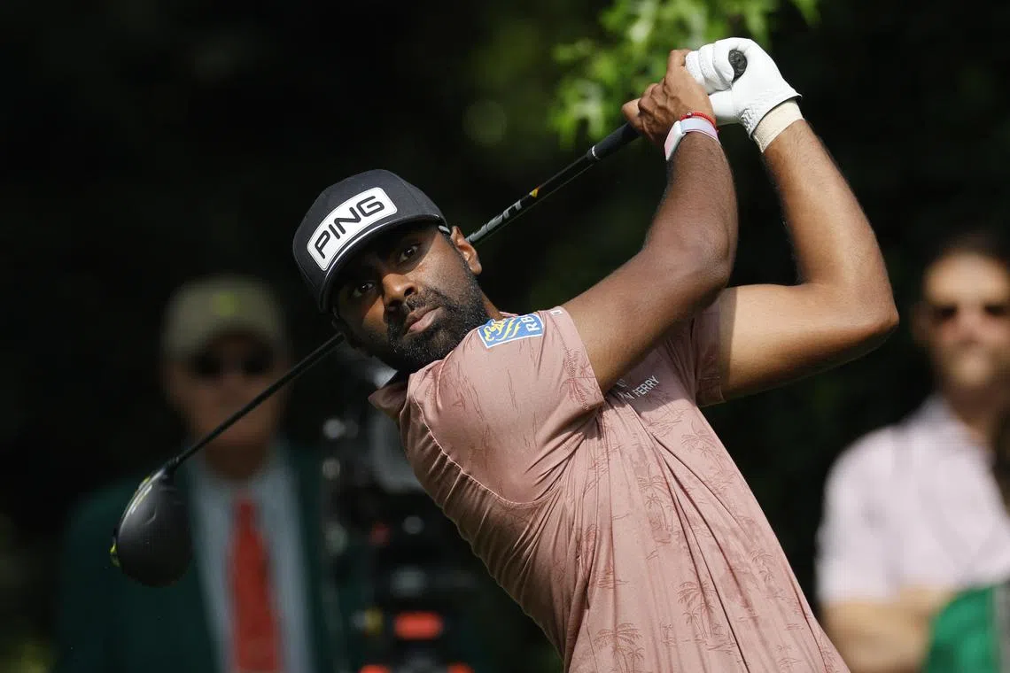 Sahith Theegala of The United States at the seventh tee in the first round of the Masters  at Augusta.