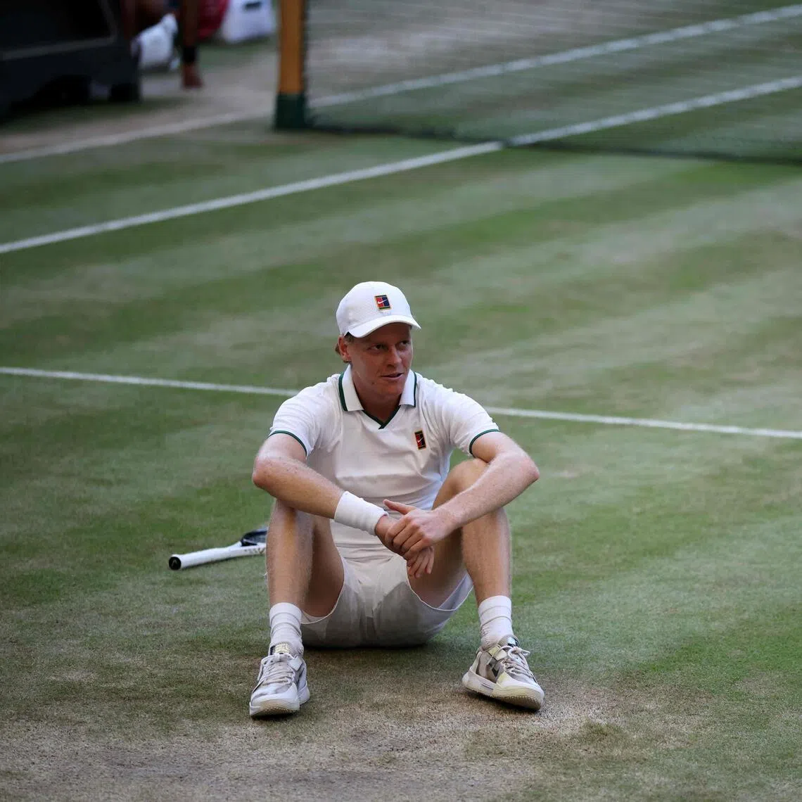 Italy’s Jannik Sinner celebrates after beating Germany’s Alexander Zverev in the Wimbledon final in July.