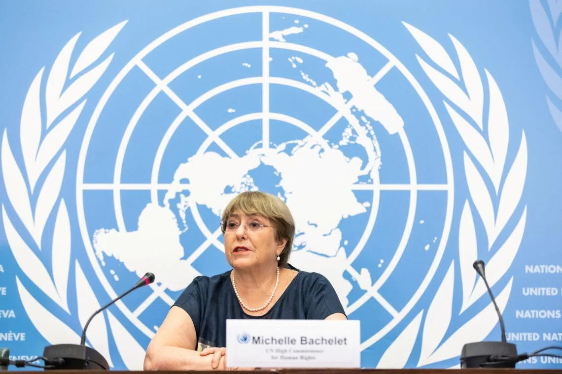 File Photo: The United Nations High Commissioner for Human Rights Michelle Bachelet attends her final news conference before the end of her mandate at the U.N. in Geneva, Switzerland, August 25, 2022. REUTERS/Pierre Albouy/File Photo