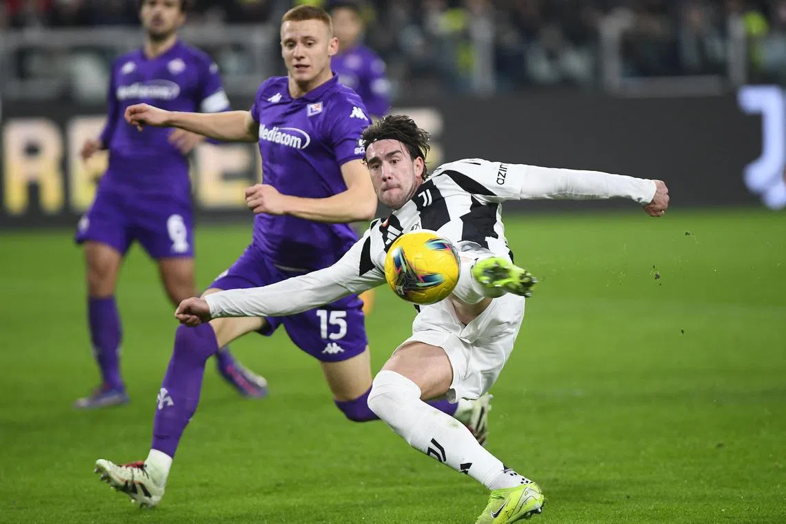 Juventus' Dusan Vlahovic taking a shot during the 2-2 Serie A draw against his former club Fiorentina at the Allianz Stadium on Dec 29.