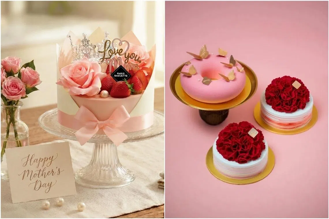 Mother's Day cake from Paris Baguette (left) and Mother’s Day specials from Swensen’s.