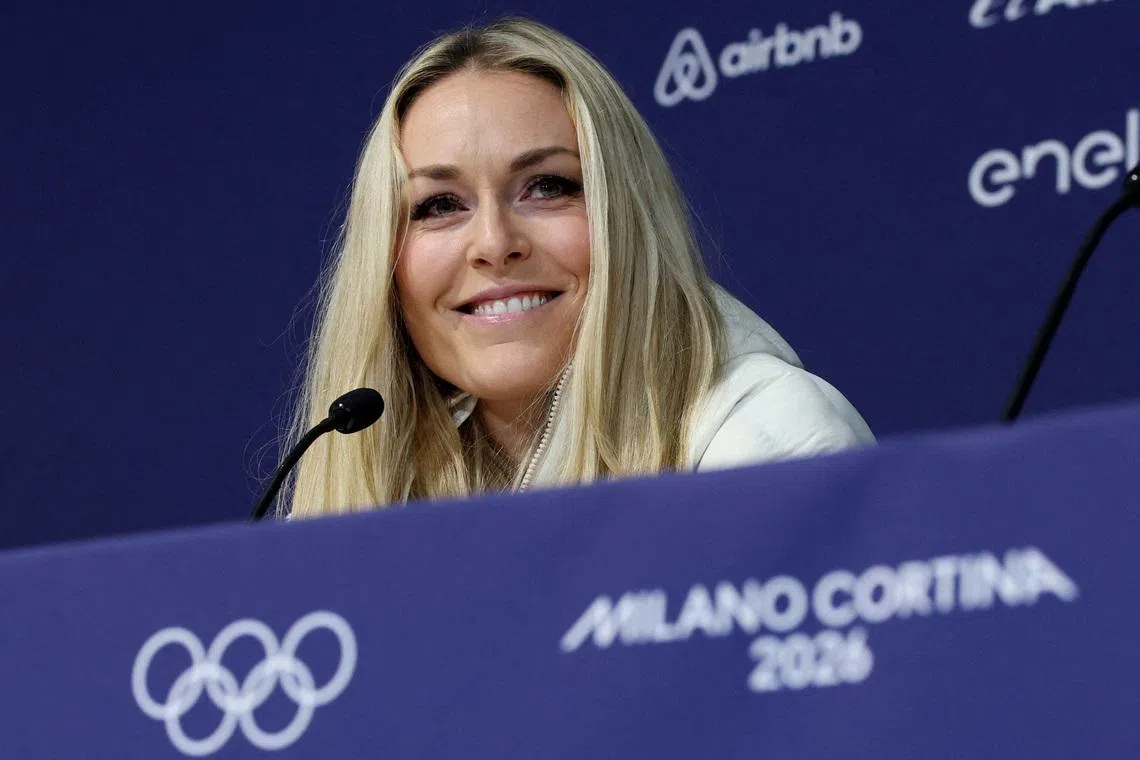 Milano Cortina 2026 Winter Olympics - Alpine Skiing - United States Women's Speed Team Press Conference - Cortina Curling Olympic Stadium, Cortina d'Ampezzo, Italy - February 3, 2026  Lindsey Vonn of the U.S. during the press conference REUTERS/Leonhard Foeger     TPX IMAGES OF THE DAY