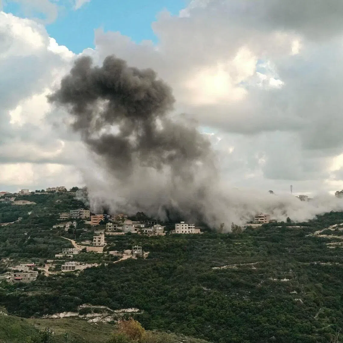 Smoke rising from the site of an Israeli air strike that targeted the southern Lebanese village of Deik Qanoun al-Nahr on April 12, 2026. 