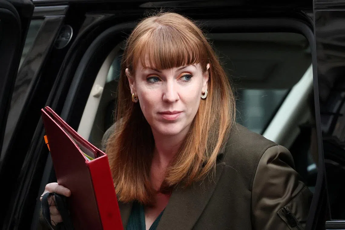 FILE PHOTO: Deputy Prime Minister Angela Rayner exits a vehicle in Downing Street in London, Britain, March 26, 2025. REUTERS/Hannah McKay/File Photo