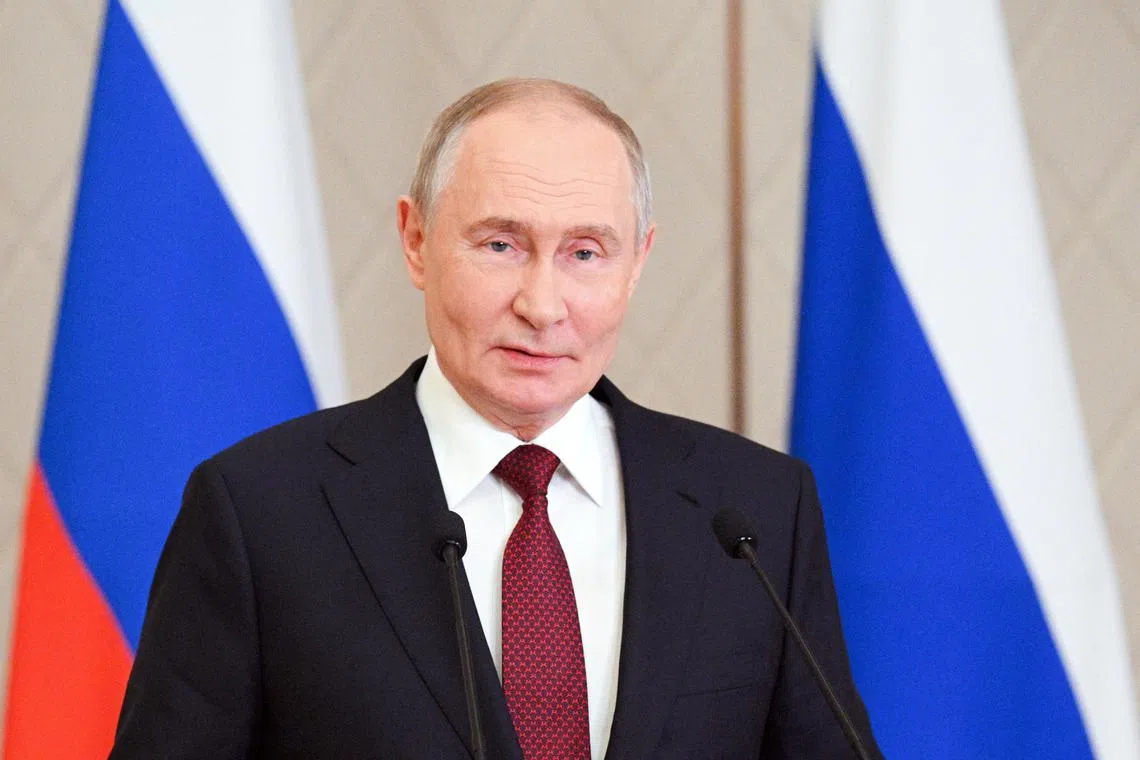 Russian President Vladimir Putin attends a press conference following the Collective Security Treaty Organisation (CSTO) summit in Astana, Kazakhstan, November 28, 2024. Sputnik/Ramil Sitdikov/Kremlin via REUTERS