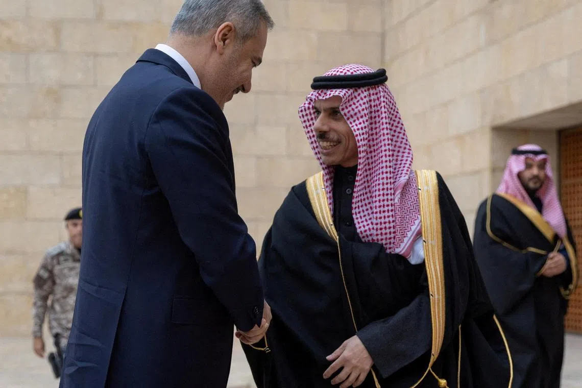 Saudi Arabia's Foreign Minister Prince Faisal bin Farhan Al-Saud meets with Turkey's Foreign Minister Hakan Fidan, in Riyadh, Saudi Arabia, January 27, 2025. Saudi Press Agency/Handout via REUTERS