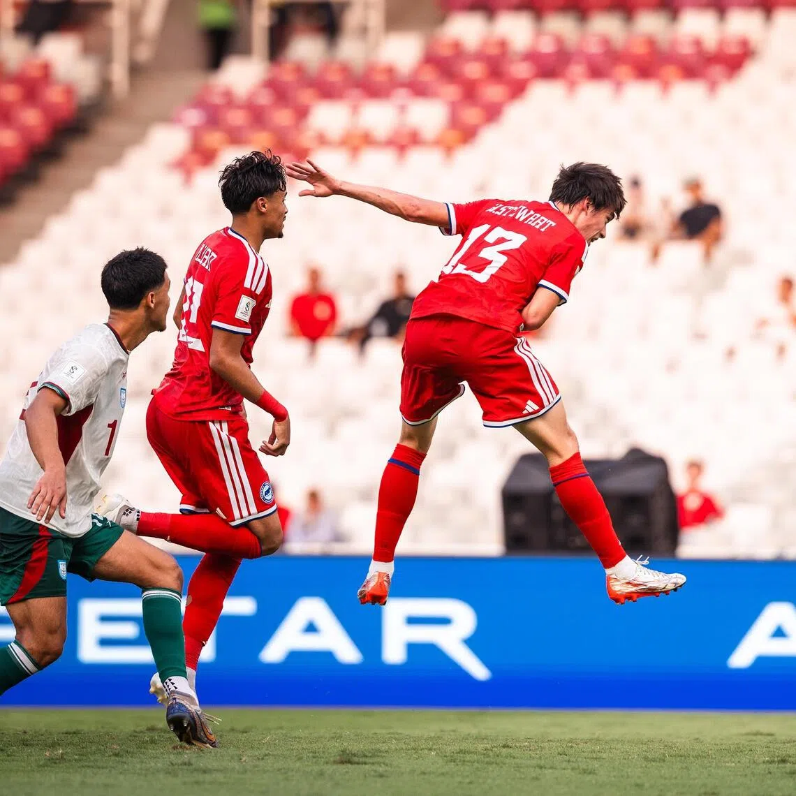 Lions midfielder Harhys Stewart heading home the winner against Bangladesh on Sept 28.