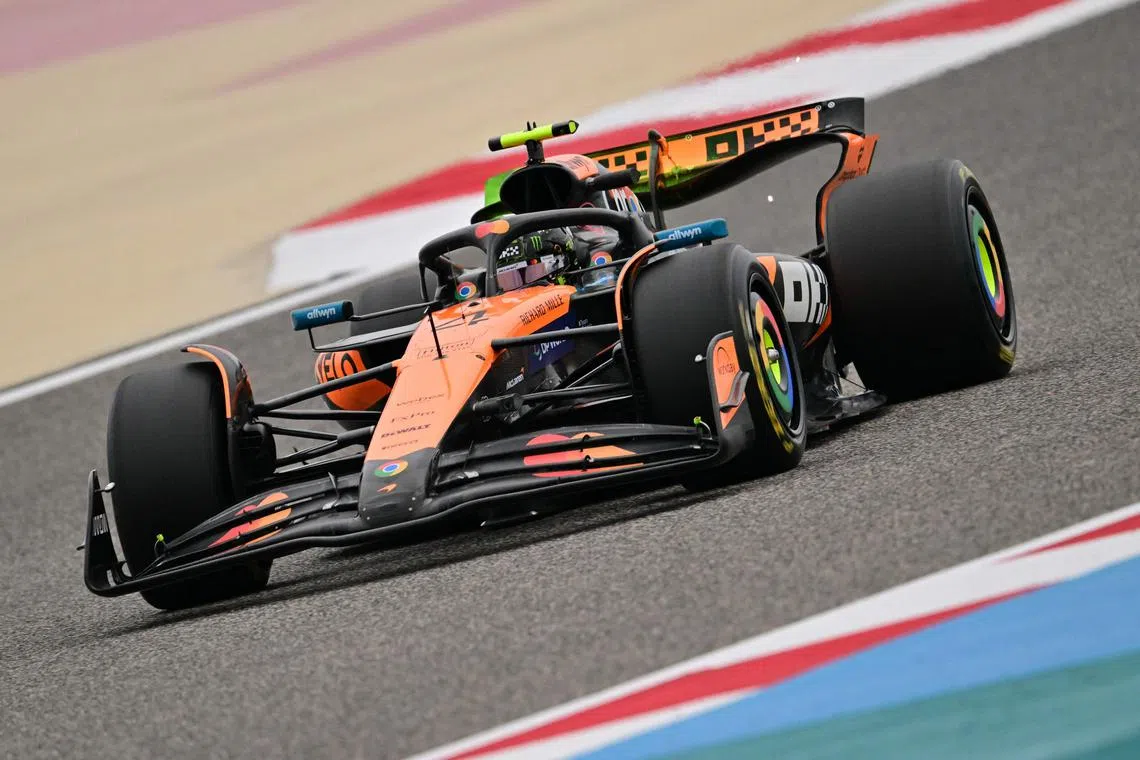 McLaren's Lando Norris driving during the first day of the Formula One pre-season testing, at the Bahrain International Circuit in Sakhir, on Feb 26.