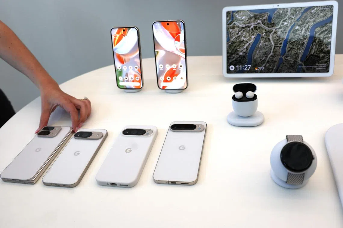 The new Google Pixel 9, Pixel 9 Pro and Pixel 9 Pro XL phones are displayed during the Made By Google event at Google headquarters in California, on Aug 13