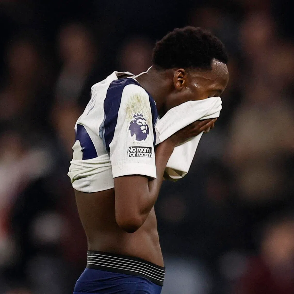 Tottenham Hotspur's Pape Matar Sarr looking dejected after their March 5 defeat by Crystal Palace.
