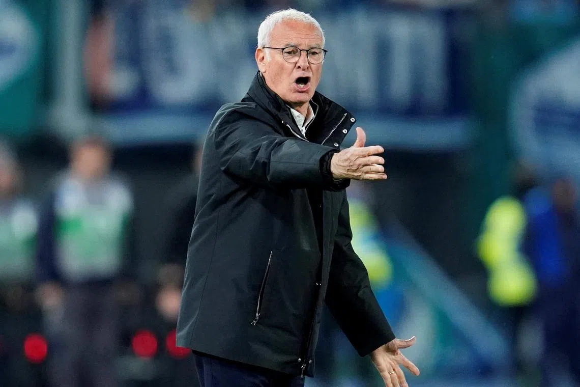 FILE PHOTO: Soccer Football - Serie A - Lazio v AS Roma - Stadio Olimpico, Rome, Italy - April 13, 2025 AS Roma coach Claudio Ranieri reacts REUTERS/Matteo Ciambelli/File Photo