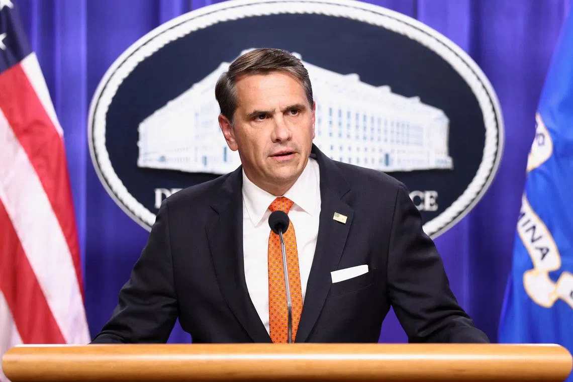 Acting U.S. Attorney General Todd Blanche speaks during a press conference at the Justice Department in Washington, D.C., U.S., April 7, 2026. REUTERS/Kevin Lamarque