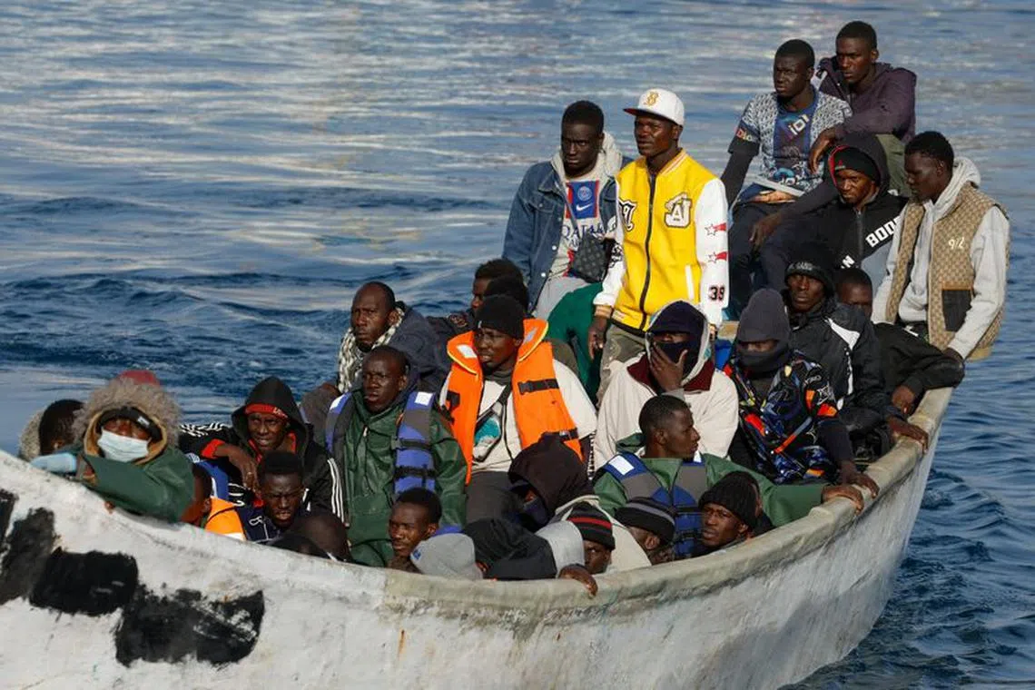 A fiber boat with migrants arrives at the port of Arguineguin, on the island of Gran Canaria, Spain, February 8, 2024. REUTERS/Borja Suarez/File photo